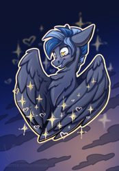 Size: 1640x2360 | Tagged: safe, artist:stirren, derpibooru import, oc, oc:pixi feather, pegasus, pony, feather, heart, heart eyes, solo, sparkles, wingding eyes, wings