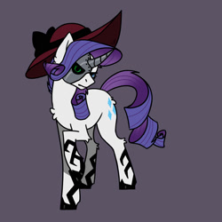 Size: 2000x2000 | Tagged: safe, artist:alkalez, derpibooru import, rarity, oc, oc only, oc:rarity "vanity", cyborg, alternate design, alternate timeline, alternate universe, amputee, hat, heterochromia, metal, prosthetic horn, prosthetics, solo, sun hat, tattoo, tribal tattoo