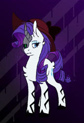 Size: 1300x1900 | Tagged: safe, artist:alkalez, derpibooru import, rarity, oc, oc only, oc:rarity "vanity", cyborg, alternate design, alternate timeline, alternate universe, amputee, hat, heterochromia, metal, prosthetic horn, prosthetics, solo, sun hat, tattoo, tribal tattoo