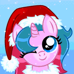 Size: 800x800 | Tagged: safe, artist:jennieoo, derpibooru import, oc, pony, unicorn, animated, avatar, female, filly, foal, gif, horn, icon, one eye closed, show accurate, smiling, snow, snowfall, solo, wink