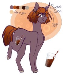 Size: 1900x2200 | Tagged: safe, artist:pixelberrry, artist:pixelberry, derpibooru import, oc, oc only, oc:sweet soda, pony, unicorn, curved horn, female, horn, mare, reference sheet, simple background, solo, transparent background