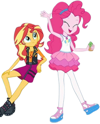 Size: 2032x2520 | Tagged: safe, derpibooru import, edit, edited screencap, editor:homersimpson1983, screencap, pinkie pie, sunset shimmer, human, equestria girls, g4, background removed, duo, duo female, female, food, not a vector, simple background, transparent background