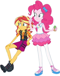 Size: 2008x2520 | Tagged: safe, derpibooru import, edit, edited screencap, editor:homersimpson1983, screencap, pinkie pie, sunset shimmer, human, equestria girls, g4, background removed, duo, duo female, female, food, not a vector, simple background, transparent background