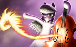 Size: 1680x1050 | Tagged: safe, artist:rautakoura, derpibooru import, octavia melody, g4, bipedal, bow, bowtie, cello, dramatic lighting, fire, musical instrument, standing