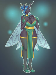 Size: 3000x4000 | Tagged: safe, artist:nauth, derpibooru import, oc, oc only, oc:widow, anthro, changeling, dragon, hybrid, big breasts, breasts, celestia's dragon breeding program, clothes, dress, egg, hatching, parent:queen chrysalis, parent:spike, sexy, solo