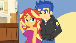 Size: 4750x2670 | Tagged: safe, artist:aokushan, derpibooru import, flash sentry, sunset shimmer, equestria girls, g4, female, flashimmer, male, shipping, straight