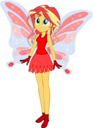 Size: 1151x1578 | Tagged: safe, artist:invisibleink, artist:tylerajohnson352, derpibooru import, sunset shimmer, equestria girls, g4, bare shoulders, beautiful, clothes, dress, fairy, fairy wings, gloves, sleeveless, wings