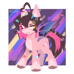 Size: 1700x1700 | Tagged: safe, artist:cuiicie, derpibooru import, oc, oc only, oc:key mash, bat pony, ahoge, bandaid, female, lineless, solo, unshorn fetlocks