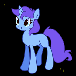 Size: 676x676 | Tagged: safe, artist:fluttershyes, derpibooru import, oc, oc only, pony, unicorn, black background, blue coat, blue eyes, countershading, eyelashes, female, horn, long mane, long tail, mare, purple mane, purple tail, simple background, smiling, solo, sparkles, tail, unicorn horn, unicorn oc, unnamed oc, wingding eyes