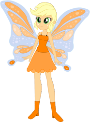 Size: 1154x1547 | Tagged: safe, artist:invisibleink, artist:tylerajohnson352, derpibooru import, applejack, equestria girls, g4, bare shoulders, beautiful, clothes, dress, fairy, fairy wings, sleeveless, wings