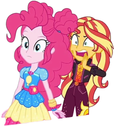 Size: 2289x2520 | Tagged: safe, derpibooru import, edit, edited screencap, editor:homersimpson1983, screencap, pinkie pie, sunset shimmer, human, equestria girls, equestria girls series, g4, sunset's backstage pass!, spoiler:eqg series (season 2), background removed, duo, duo female, female, not a vector