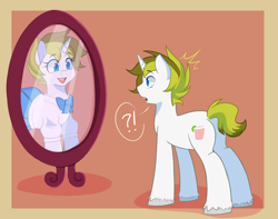 Size: 1280x1009 | Tagged: artist needed, safe, derpibooru import, oc, oc only, pony, unicorn, g4, bow, butt, clothes, female, horn, lipstick, male, mare, oc name needed, plot, reflection, skirt, stallion, transgender, transgender oc, unicorn oc, unshorn fetlocks