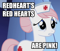 Size: 425x360 | Tagged: safe, derpibooru import, nurse redheart, caption, image macro, ironic, text