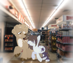 Size: 2475x2133 | Tagged: safe, artist:plinky, derpibooru import, oc, oc only, deer, deer pony, hybrid, original species, boyfriend and girlfriend, couple, happy, original art, ponysona, shopping