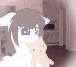 Size: 2430x2153 | Tagged: safe, artist:plinky, derpibooru import, oc, oc only, cat, disabled, original art, plushie, ponysona, pouting, scar, sleepy, solo, wingless