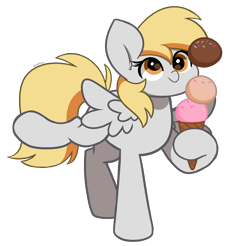 Size: 4560x4490 | Tagged: safe, artist:kittyrosie, derpibooru import, derpy hooves, pegasus, pony, g4, cute, daaaaaaaaaaaw, derpabetes, female, food, hoof hold, ice cream, ice cream cone, mare, raised hoof, raised leg, simple background, solo, spread wings, transparent background, wings