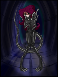 Size: 1955x2607 | Tagged: safe, artist:derpyramone, fluttershy, equestria girls, g4, alien (franchise), crossover, female, human coloration, solo, solo female, species swap, xenomorph