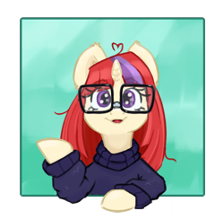 Size: 450x440 | Tagged: safe, alternate version, artist:kumakum, derpibooru import, moondancer, pony, unicorn, cute, horn, nerd, simple background, solo, transparent background