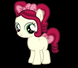 Size: 500x437 | Tagged: safe, artist:katiegirlsforever, derpibooru import, oc, oc only, oc:chi-chi, earth pony, pony, g4, black background, bow, cute, female, filly, foal, green eyes, hair bow, niece, not cherry jubilee, ocbetes, red hair, red mane, red tail, simple background, smiling, solo, tail, tail bow, tan coat