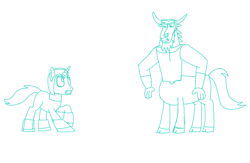 Size: 3431x2233 | Tagged: safe, artist:gradiusfanatic, derpibooru import, lord tirek, oc, oc:astrus star, minotaur, unicorn, horn, male, sketch, unicorn oc