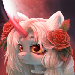 Size: 2000x2000 | Tagged: safe, artist:unt3n, derpibooru import, oc, pony, unicorn, flower, horn, rose, solo