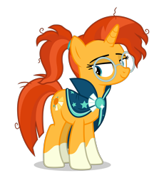 Size: 4600x5000 | Tagged: safe, alternate version, artist:gypsykumquat, derpibooru import, sunburst, sunstone (g4 r63 sunburst), pony, unicorn, g4, .svg available, clothes, coat markings, female, glasses, horn, inkscape, looking sideways, looking to side, looking to the left, mare, messy mane, robe, rule 63, sassy, show accurate, simple background, smiling, smug, smug smile, socks (coat marking), solo, sunstone, transparent background, vector, waifu material