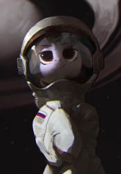 Size: 3000x4279 | Tagged: safe, artist:rvsd, derpibooru import, oc, oc only, oc:violett spectrum, astronaut, cosmonaut, flag, high res, male, saturn, smiling, solo, space, space helmet, spacesuit, stallion, stars