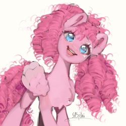 Size: 1440x1440 | Tagged: safe, artist:505p0ni, derpibooru import, pinkie pie, pegasus, pony, g4, alternate design, chest fluff, female, mare, pegasus pinkie pie, race swap, simple background, solo, white background