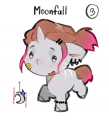 Size: 1440x1654 | Tagged: safe, artist:505p0ni, derpibooru import, oc, oc only, oc:moonfall, pony, unicorn, adoptable, bracelet, ear piercing, earring, female, hairclip, horn, jewelry, mare, piercing, simple background, solo, white background