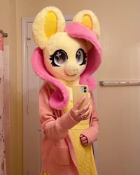 Size: 1440x1800 | Tagged: safe, artist:limeythecheetah, derpibooru import, fluttershy, cellphone, fursuit, indoors, irl, phone, photo, ponysuit, selfie, solo