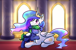 Size: 3000x2000 | Tagged: safe, artist:littletigressda, derpibooru import, princess celestia, oc, oc:sapphire sparkle, alicorn, pegasus, pony, commission, fanfic, fanfic art, sad