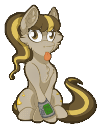 Size: 600x758 | Tagged: safe, artist:mychelle, derpibooru import, oc, earth pony, pony, :p, animated, fallout, female, gif, mare, pipbuck, solo, tongue, tongue out