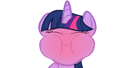 Size: 1620x902 | Tagged: safe, derpibooru import, edit, edited screencap, part of a set, screencap, twilight sparkle, pony, g4, sweet and elite, blushing, closed mouth, eyes closed, female, holding breath, horn, mare, puffy cheeks, red face, simple background, solo, white background