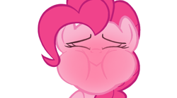 Size: 1620x902 | Tagged: safe, derpibooru import, edit, edited screencap, part of a set, screencap, pinkie pie, earth pony, pony, g4, sweet and elite, blushing, closed mouth, eyes closed, female, holding breath, mare, puffy cheeks, red face, simple background, solo, white background