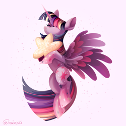 Size: 3000x3000 | Tagged: safe, artist:neonishe, derpibooru import, twilight sparkle, alicorn, pony, cute, eyes closed, female, flying, happy, mare, rainbow power, smiling, solo, spread wings, stars, twiabetes, wings