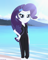 Size: 1339x1665 | Tagged: safe, artist:stephen-fisher, derpibooru import, rarity, human, equestria girls, g4, beach, clothes, female, ocean, solo, swimsuit, water