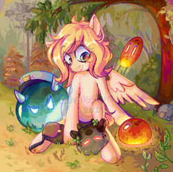 Size: 1160x1150 | Tagged: safe, artist:singingsun, derpibooru import, oc, pegasus, pony, hat, sitting, slime