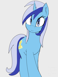 Size: 1588x2100 | Tagged: safe, artist:itzsirrice, derpibooru import, minuette, pony, unicorn, g4, female, head tilt, horn, looking at you, mare, simple background, smiling, smiling at you, solo, text, white background