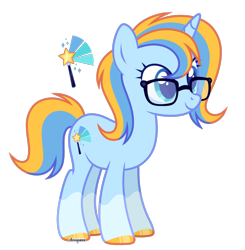 Size: 1404x1430 | Tagged: safe, artist:donquani, derpibooru import, oc, oc only, oc:leger demain, pony, unicorn, base used, blue coat, cutie mark, glasses, horn, simple background, smiling, solo, transparent background, unicorn oc