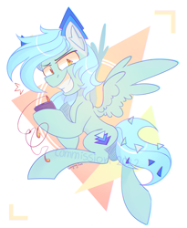 Size: 2304x2814 | Tagged: safe, artist:singingsun, derpibooru import, oc, oc only, pegasus, pony, abstract background, commission, flying, full body, looking at you, male, phone, simple background, smiling, smiling at you, solo, white background