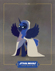 Size: 2550x3300 | Tagged: safe, artist:prixy05, derpibooru import, princess luna, alicorn, pony, cultist, female, hood, lineless, mare, path of the open hand, solo, star wars, star wars: the high republic