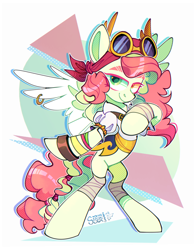 Size: 1416x1807 | Tagged: safe, artist:singingsun, derpibooru import, oc, oc only, pegasus, pony, abstract background, bipedal, female, full body, heterochromia, looking at you, pegasus oc, pirate, solo