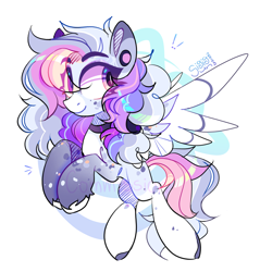 Size: 2142x2242 | Tagged: safe, artist:singingsun, derpibooru import, oc, oc only, pegasus, pony, abstract background, female, flying, multicolored hair, pegasus oc, raised hoof, raised leg, solo, spread wings, unshorn fetlocks, wings