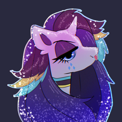 Size: 1280x1280 | Tagged: safe, artist:peanutfrogy, derpibooru import, rarity, pony, unicorn, alternate hairstyle, alternative cutie mark placement, bust, choker, chromatic aberration, colored ears, cute, ear fluff, ears, eyeshadow, fabulous, facial markings, female, goth, gothic, horn, makeup, raribetes, sassy, simple background, solo, solo female, stars, stupid sexy rarity, tongue, tongue out