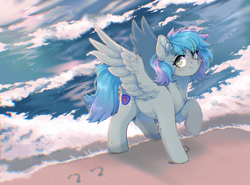 Size: 1443x1067 | Tagged: artist needed, safe, derpibooru import, oc, oc:virtuous hope, pegasus, beach, pegasus oc