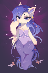 Size: 1481x2226 | Tagged: safe, artist:empress-twilight, derpibooru import, oc, oc only, oc:star guardian, oc:violet veil, pegasus, pony, bed, bedroom eyes, belly, belly button, body pillow, body pillow design, chest fluff, clothes, ear fluff, ears, female, fluffy, hairpin, leotard, long mane, looking at you, lying down, lying on bed, mare, on back, on bed, pantyhose, ribbon, sheet, smiling, smiling at you, socks, solo, wings