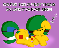 Size: 2458x1992 | Tagged: safe, artist:jerkface, derpibooru import, oc, oc only, oc:blocky bits, earth pony, pony, female, onomatopoeia, purple background, simple background, sleeping, solo, solo female, sound effects, zzz