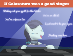 Size: 3000x2300 | Tagged: safe, artist:mightyshockwave, derpibooru import, coloratura, g4, crying, meme, musical instrument, piano, shitposting, solo, spotlight, tears of joy, text