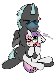 Size: 1620x2160 | Tagged: safe, artist:blossomeclipse, derpibooru import, sweetie belle, thunderlane, pegasus, pony, unicorn, age difference, blue blush, blushing, chomo, duo, duo male and female, female, filly, foal, horn, hug, implied foalcon, male, pedophile, pedophilia, pedophilia in the comments, shipping, simple background, stallion, straight, sweetielane, transparent background