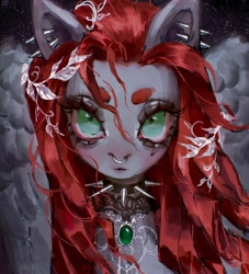 Size: 1859x2048 | Tagged: safe, artist:p0nyplanet, derpibooru import, oc, oc only, oc:void, pegasus, pony, bust, choker, ear piercing, female, jewelry, laurel wreath, looking at you, mare, necklace, nose piercing, nose ring, piercing, solo, spiked choker